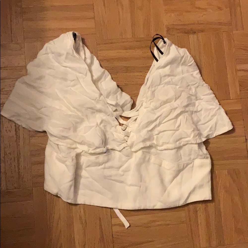 White ruffle crop top